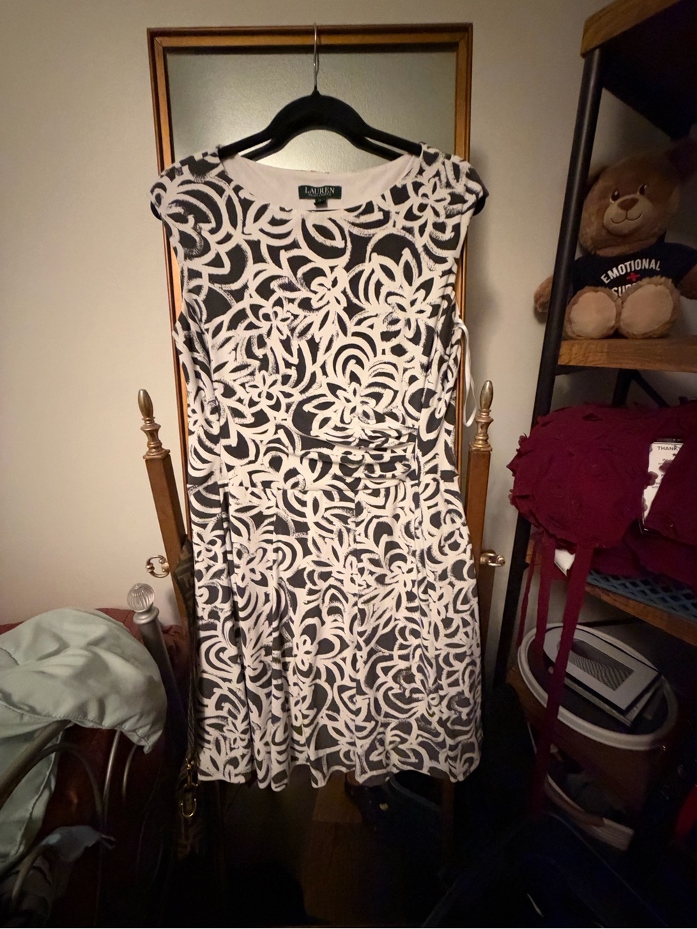 Lauren Ralph Lauren Grey & White Floral Fit-and-Flare Dress